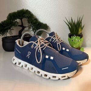On Running Navy Blue and White Cloud Athletic Shoes